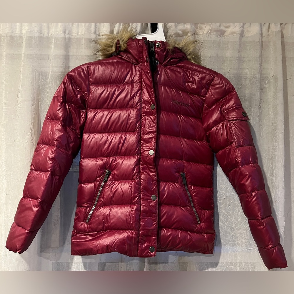 Girls M Marmot 700 Fill Down Maroon Hailey Jacket / Puffer